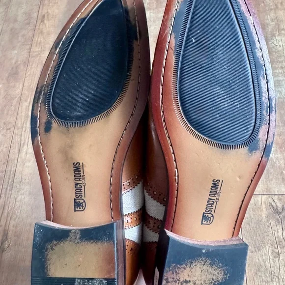 Stacy Adams Harrison Spectator Shoe Cognac Multi Buffalo Leather Size 10.5 - Picture 7 of 7